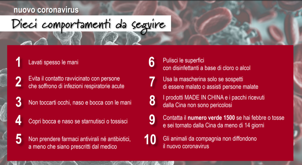 dieci comportamenti da seguire sul coronavirus italia