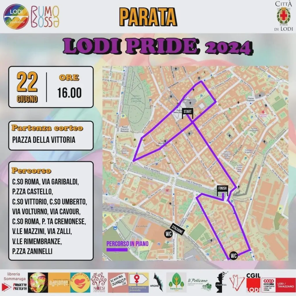 percorso lodi pride 22 giugno 2024